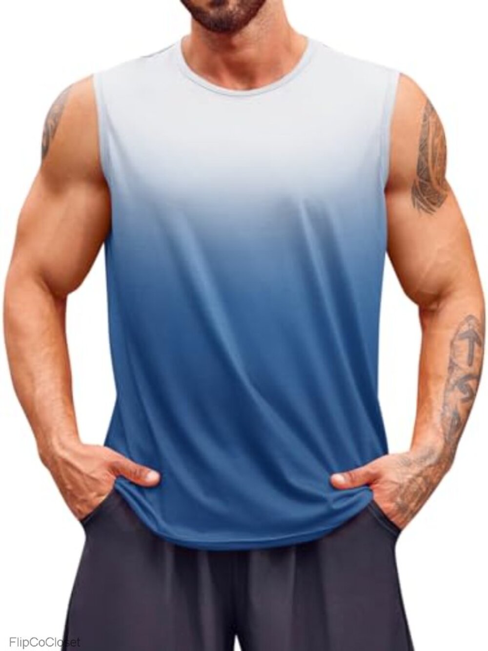 Men's Sleeveless Gradient Tank Top Polyester Athletic Muscle Tee